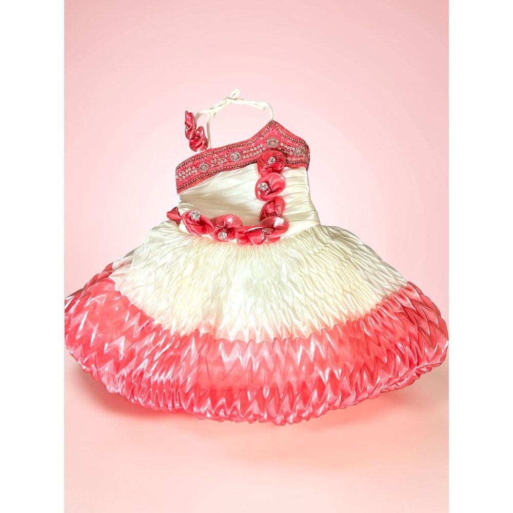 Girl's Ornate Formal Satin Accordian Bubble Dress Party Birthday Costume